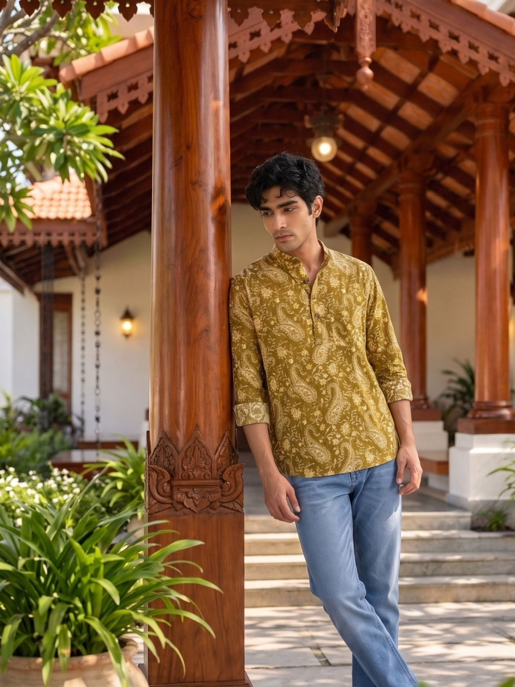 Golden Grace – Printed Cotton Short Kurta - Jaipuri Crown