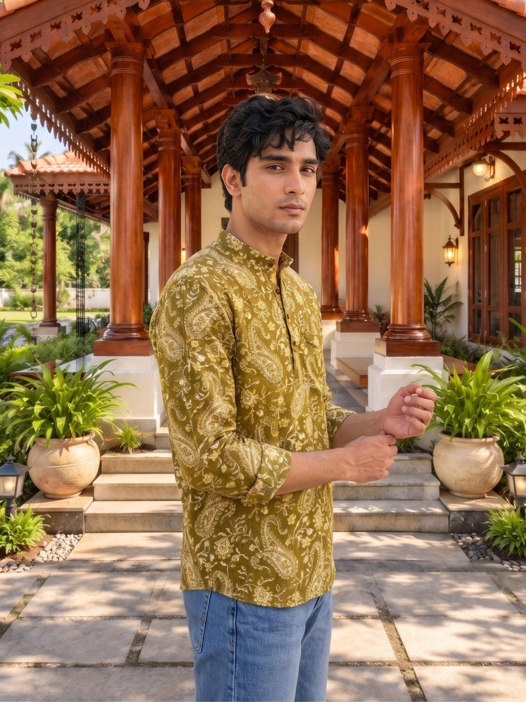 Golden Grace – Printed Cotton Short Kurta - Jaipuri Crown