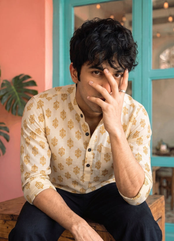 Golden Leaf – Printed Cotton Short Kurta - Jaipuri Crown