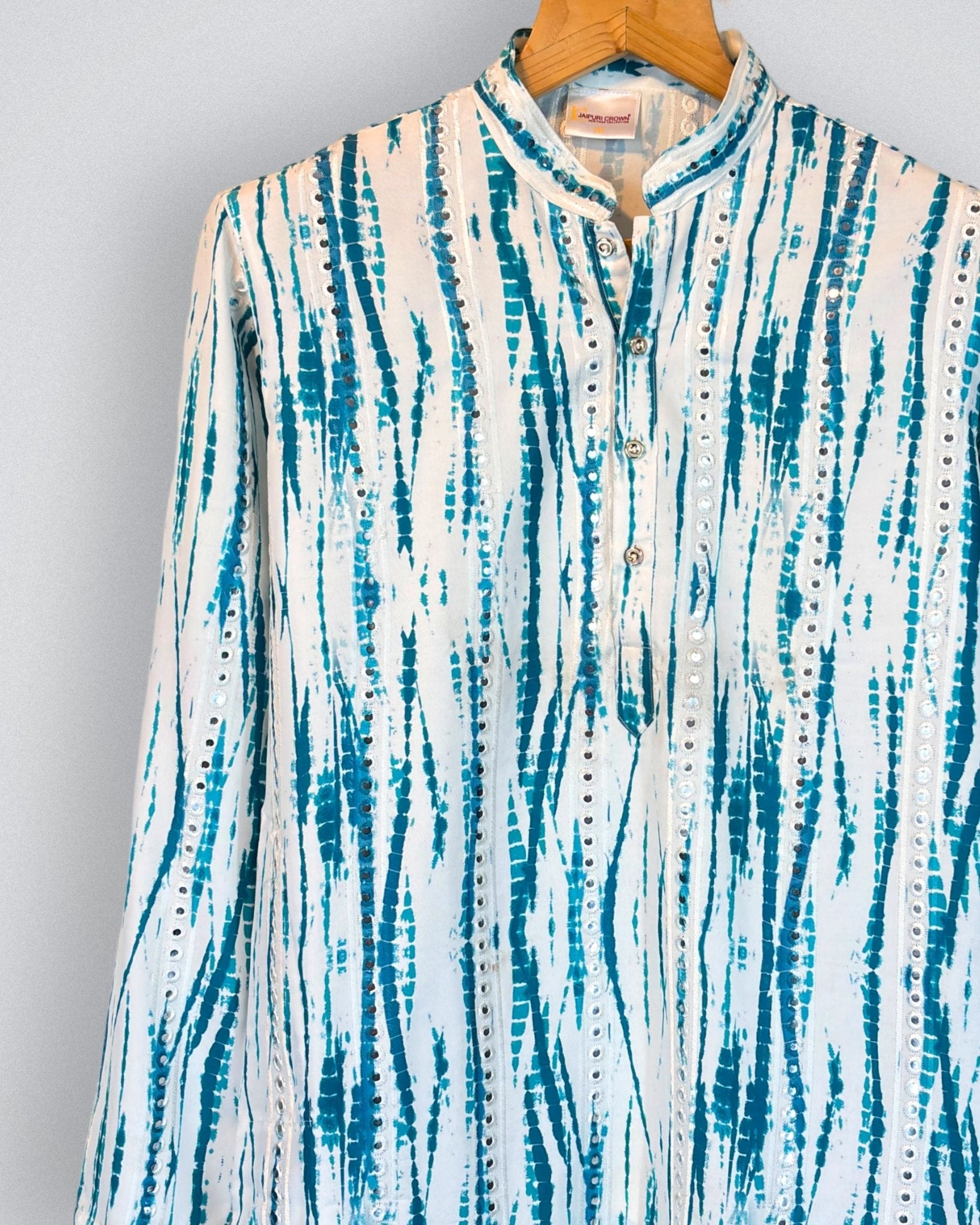 Graceful Stripes Mirror Work Kurta - Jaipuri Crown