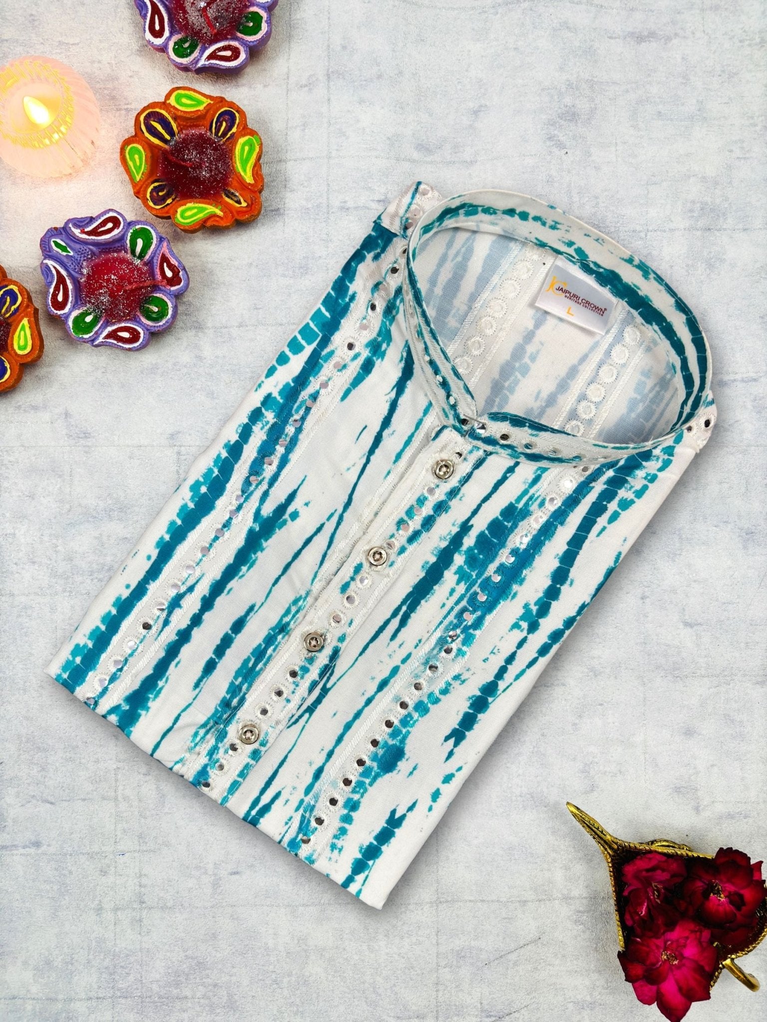 Graceful Stripes Mirror Work Kurta - Jaipuri Crown