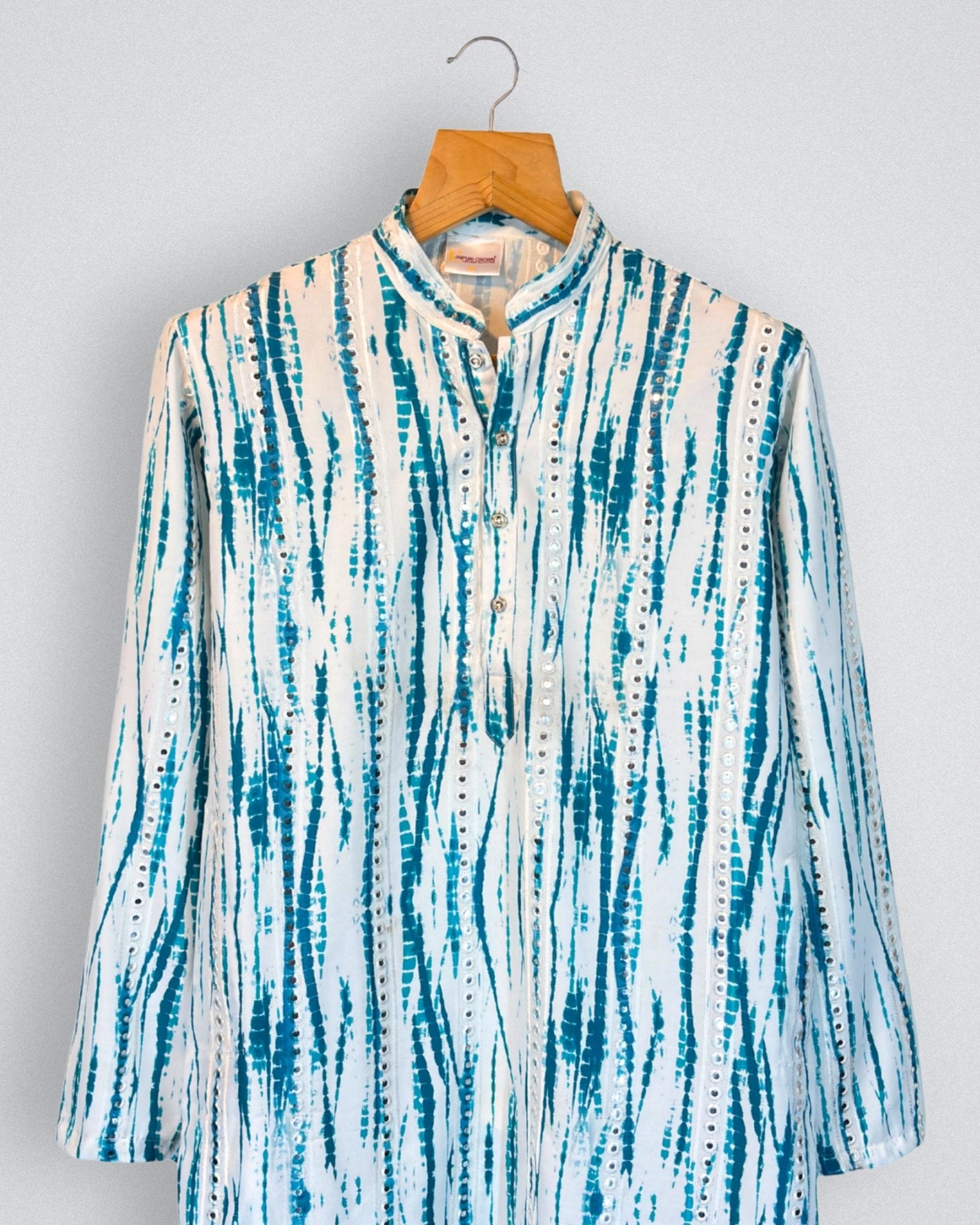 Graceful Stripes Mirror Work Kurta - Jaipuri Crown