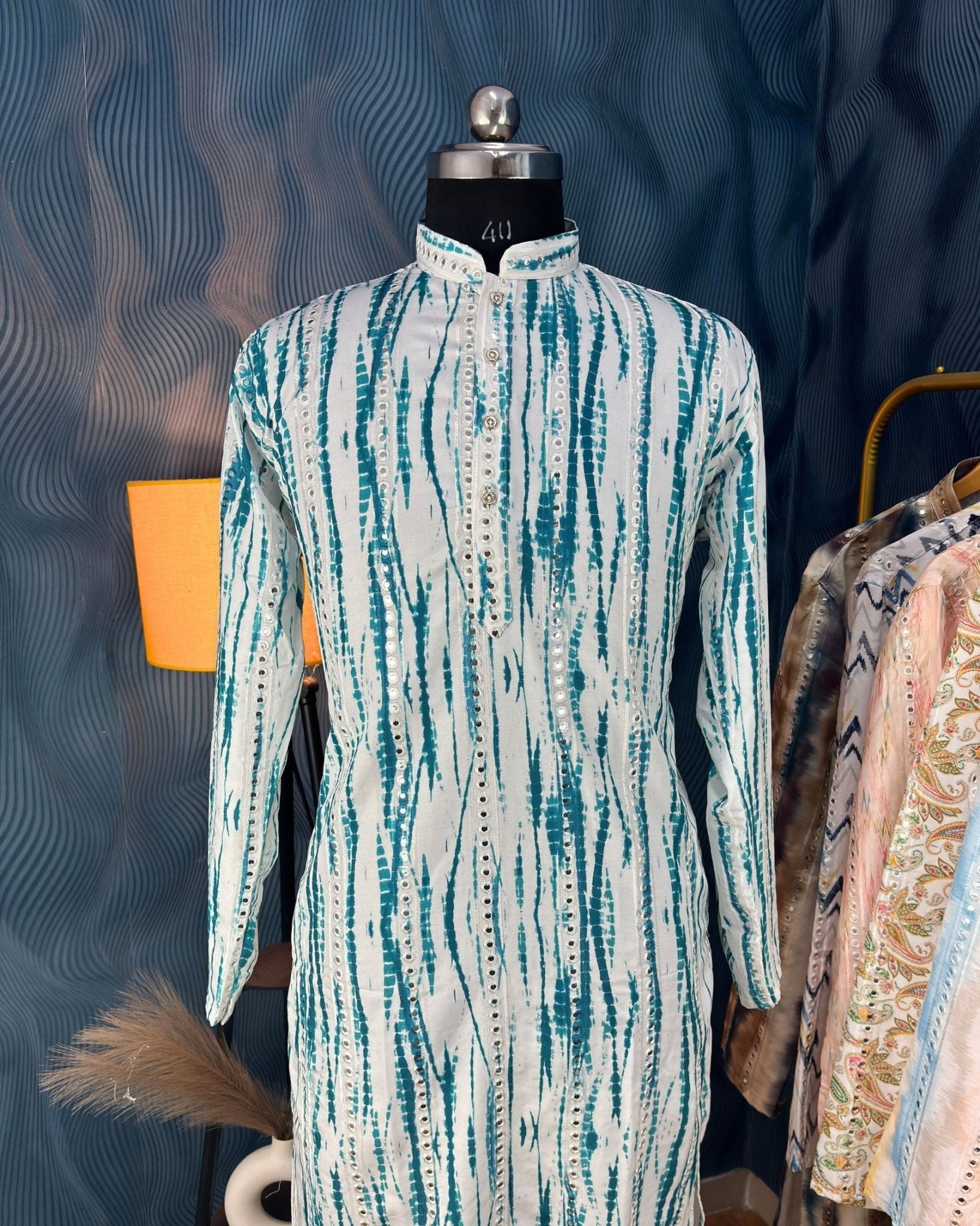 Graceful Stripes Mirror Work Kurta - Jaipuri Crown