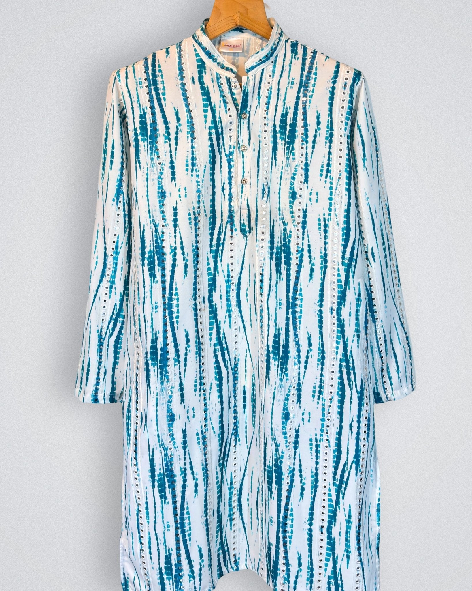 Graceful Stripes Mirror Work Kurta - Jaipuri Crown