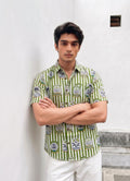 Green Elegance – Printed Cotton Half Sleeve Shirt - Jaipuri Crown