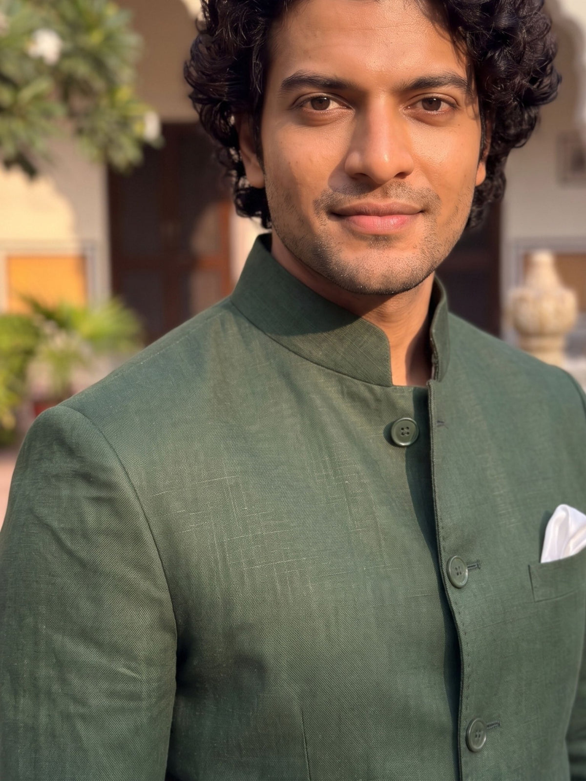 Green Premium Cotton Linen Jodhpuri Bandhgala - Jaipuri Crown