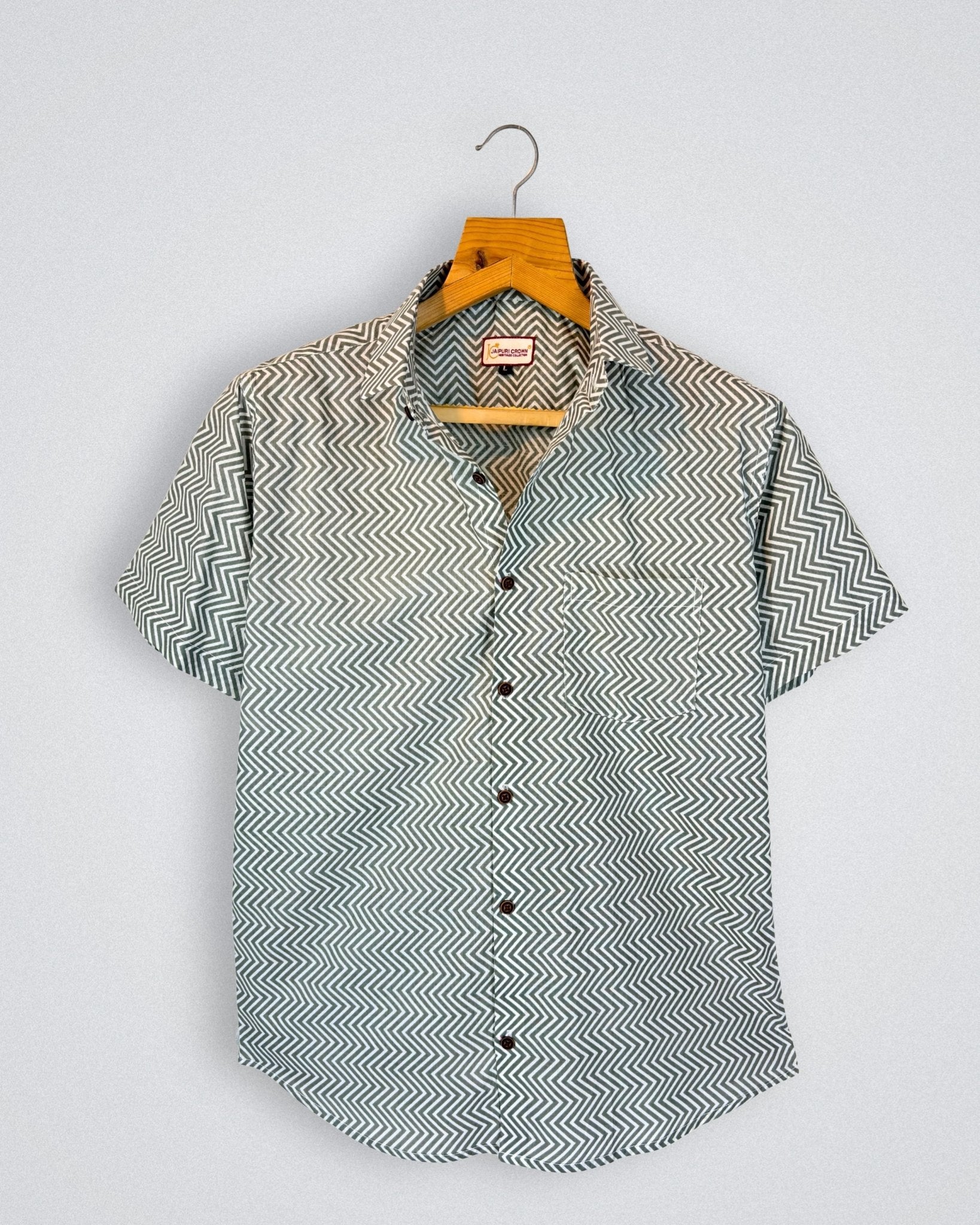 Grey Maze – Geometric Printed Cotton Half Sleeve - Jaipuri Crown