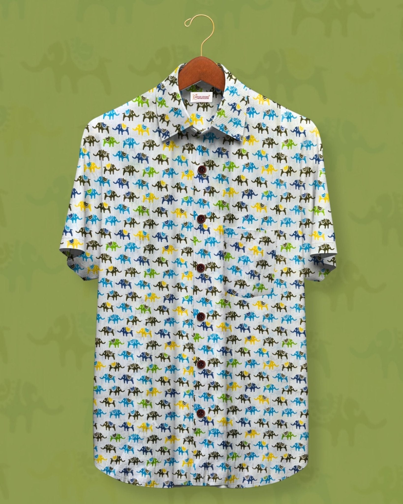 Haathi Parade – 100% Sanganeri Cotton Half Sleeve Shirt - Jaipuri Crown