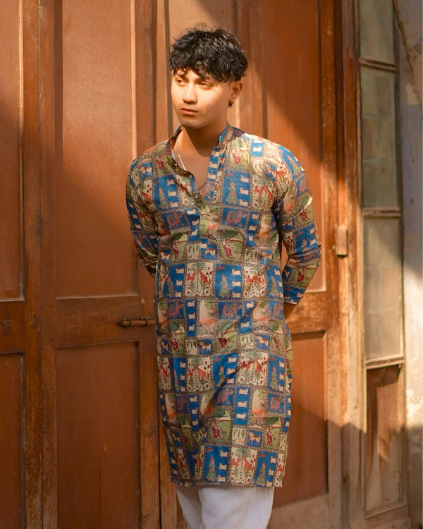 Heritage Miniature Art Long Kurta with Zari Work - Jaipuri Crown