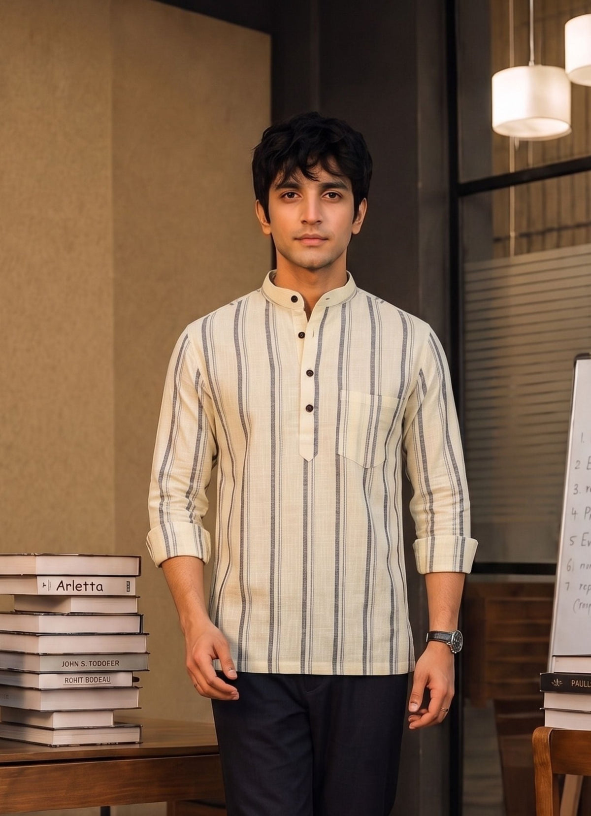 Heritage Stripes – Cotton Short Kurta - Jaipuri Crown