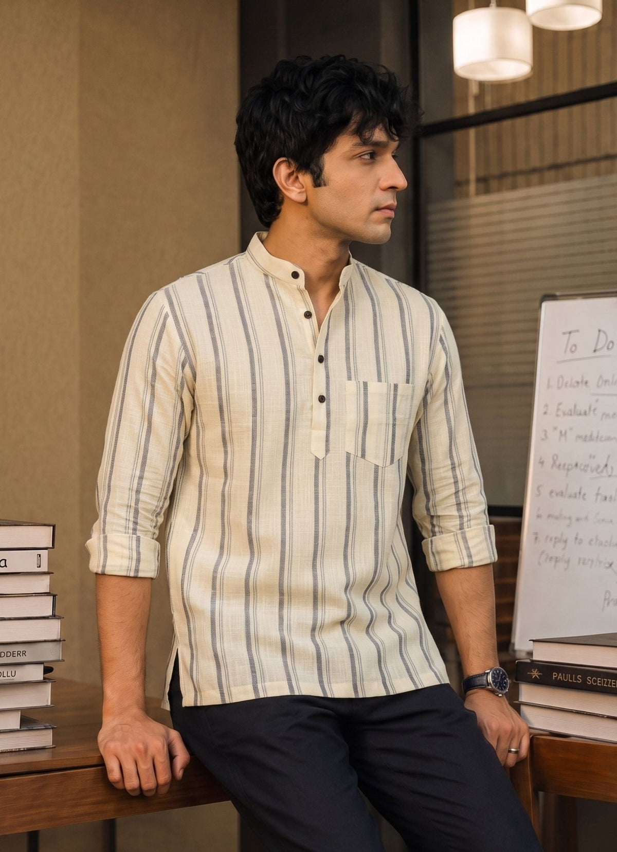Heritage Stripes – Cotton Short Kurta - Jaipuri Crown