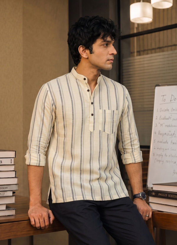 Heritage Stripes – Cotton Short Kurta - Jaipuri Crown