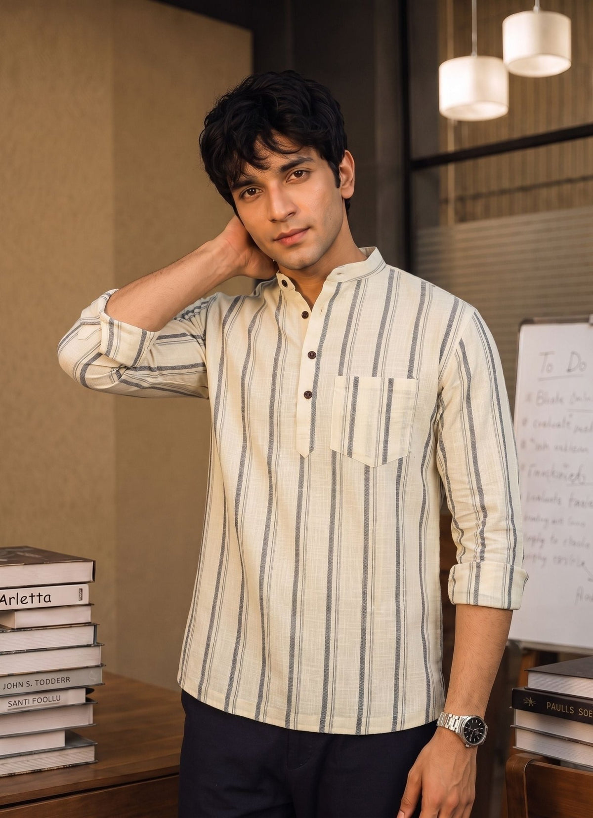 Heritage Stripes – Cotton Short Kurta - Jaipuri Crown
