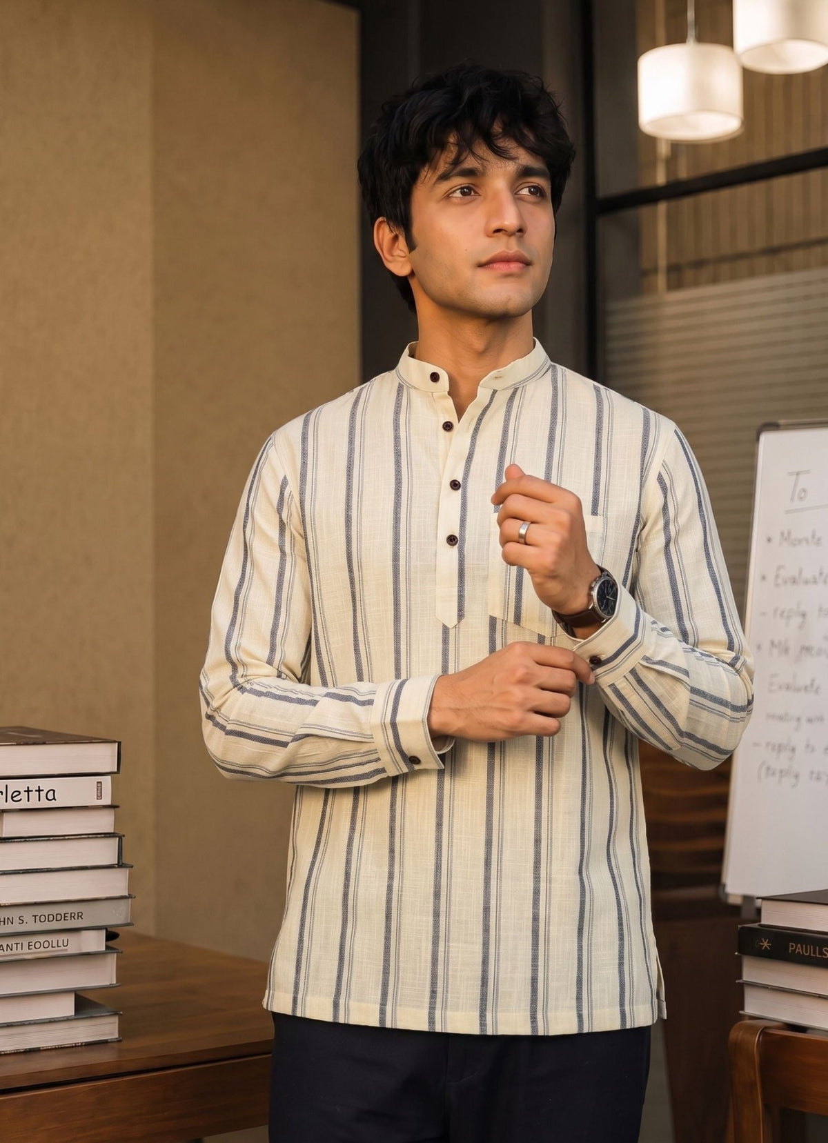 Heritage Stripes – Cotton Short Kurta - Jaipuri Crown