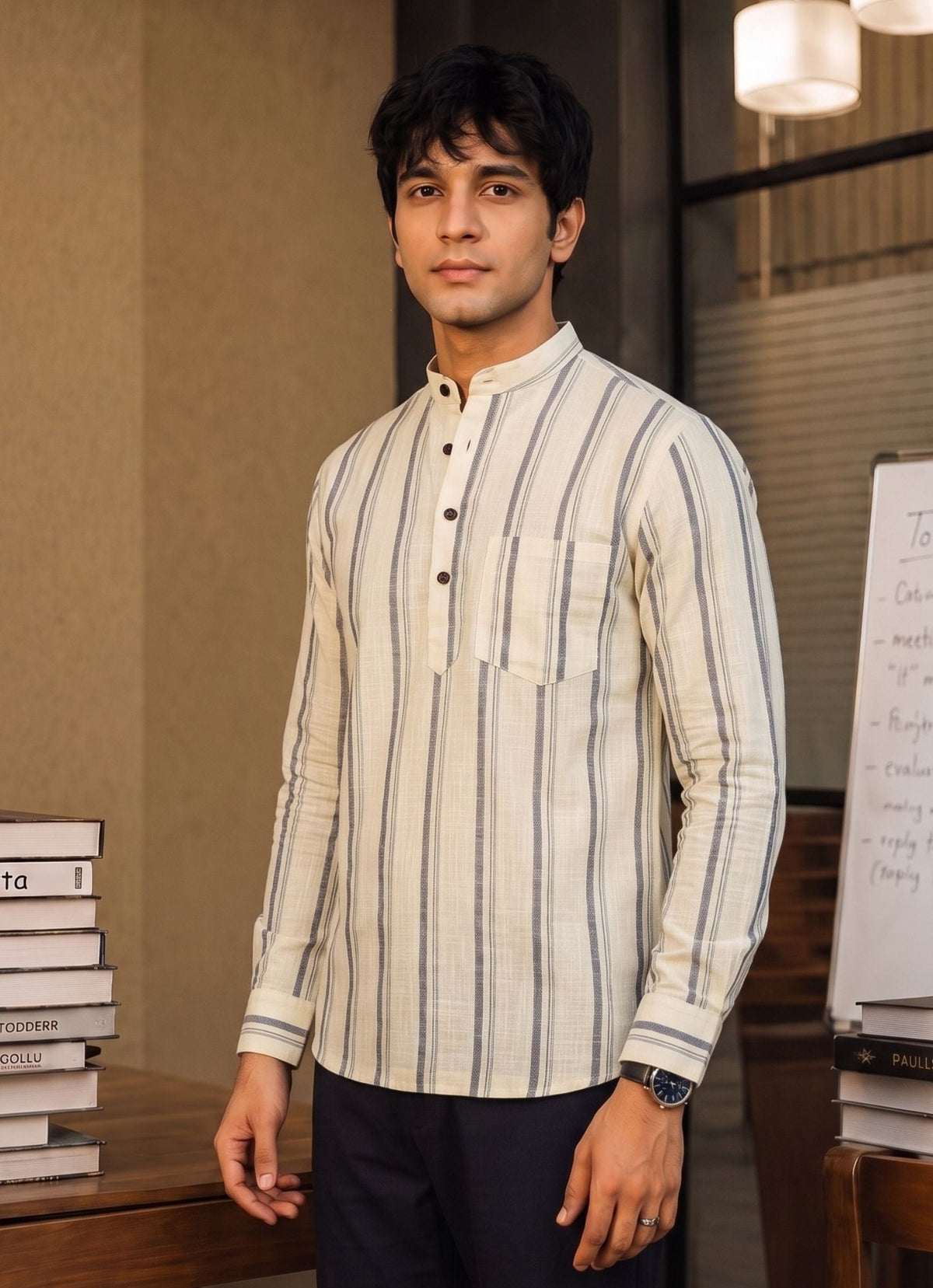 Heritage Stripes – Cotton Short Kurta - Jaipuri Crown