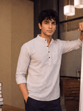 Heritage Stripes – Men's Cotton Short Kurta - Jaipuri Crown