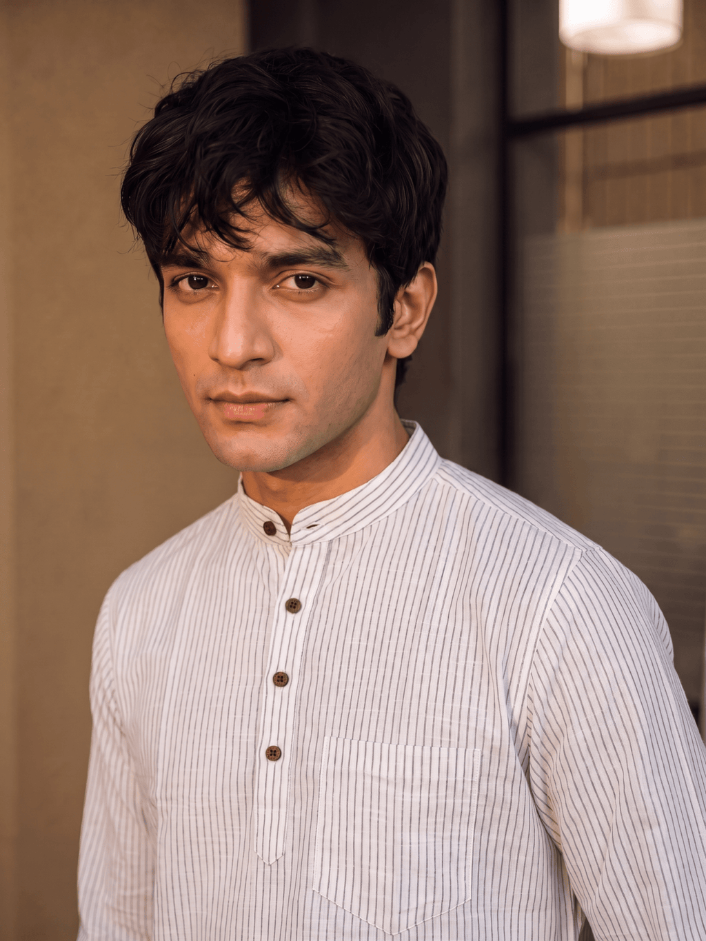 Heritage Stripes – Men's Cotton Short Kurta - Jaipuri Crown