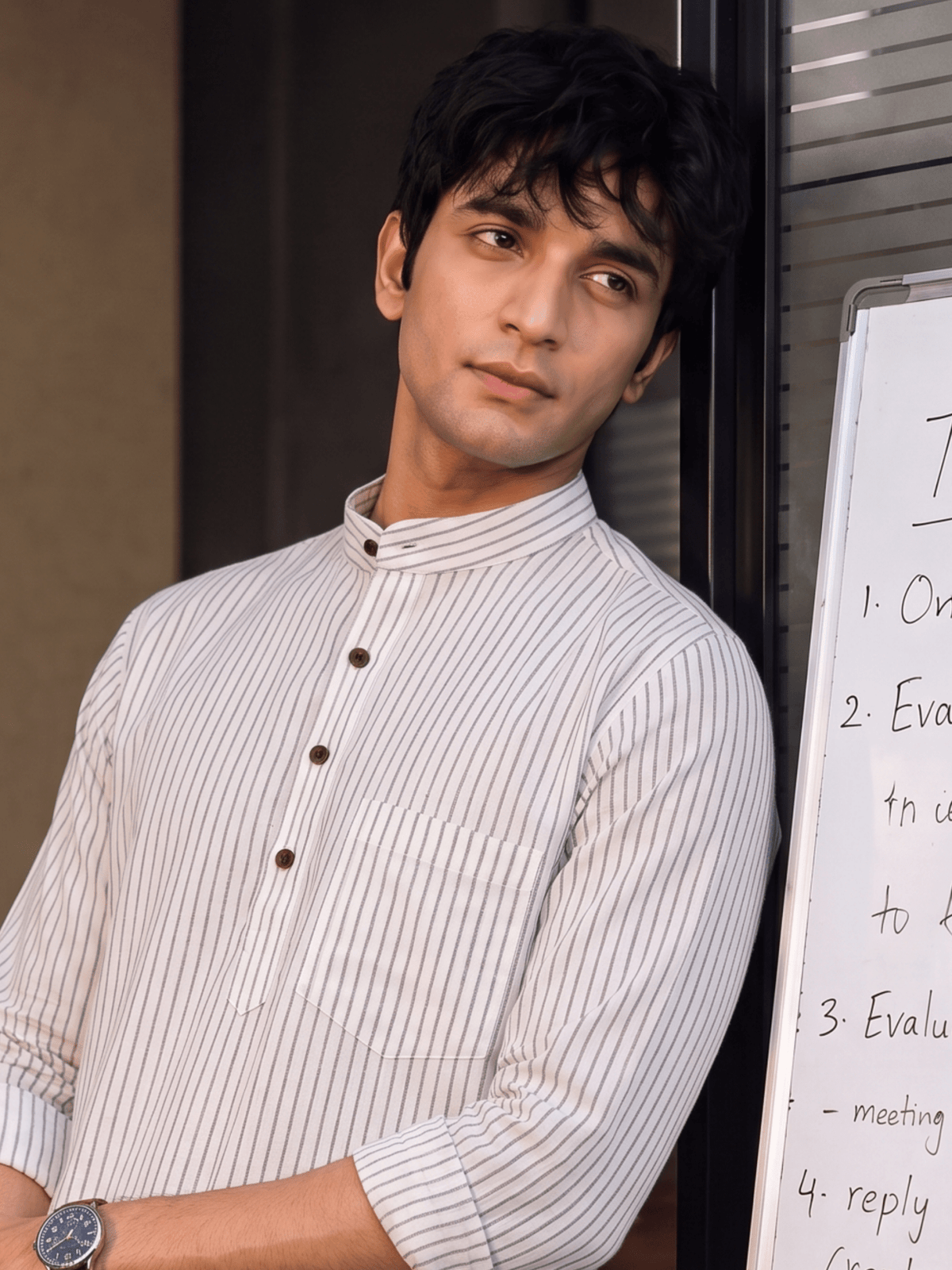 Heritage Stripes – Men's Cotton Short Kurta - Jaipuri Crown