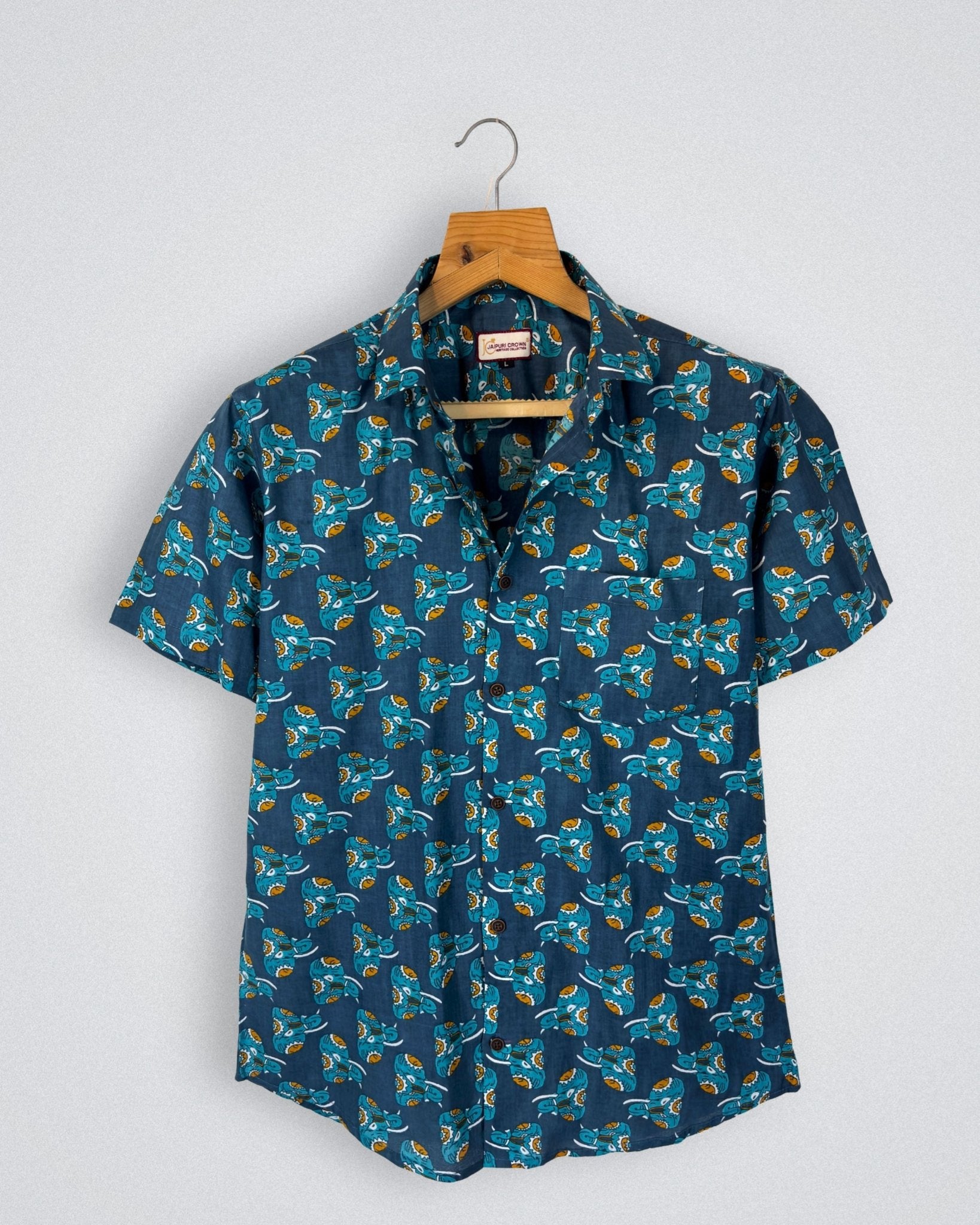 Horned Heritage – Cotton Half Sleeve Shirt - Jaipuri Crown
