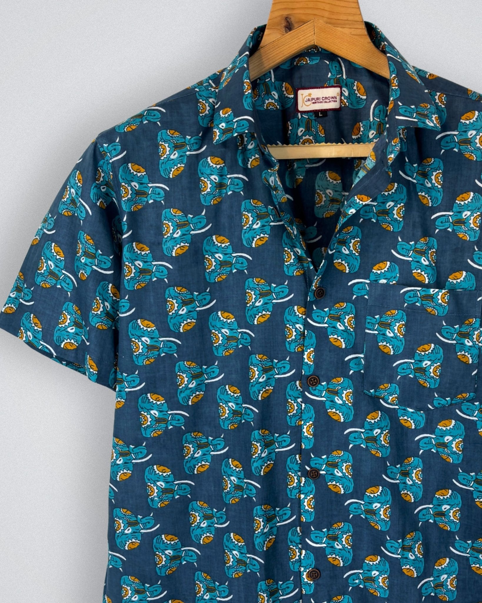 Horned Heritage – Cotton Half Sleeve Shirt - Jaipuri Crown