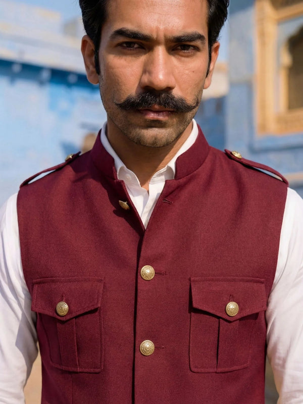 Hunting Jacket - Maroon - Jaipuri Crown