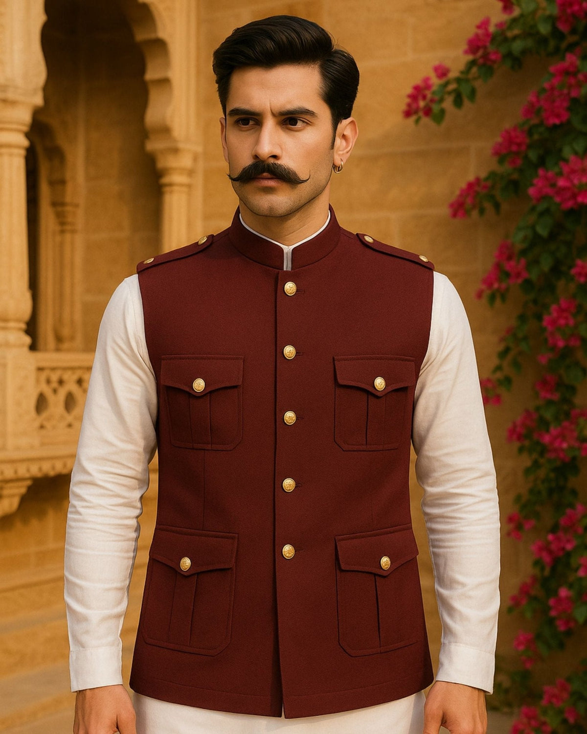 Hunting Jacket - Maroon - Jaipuri Crown