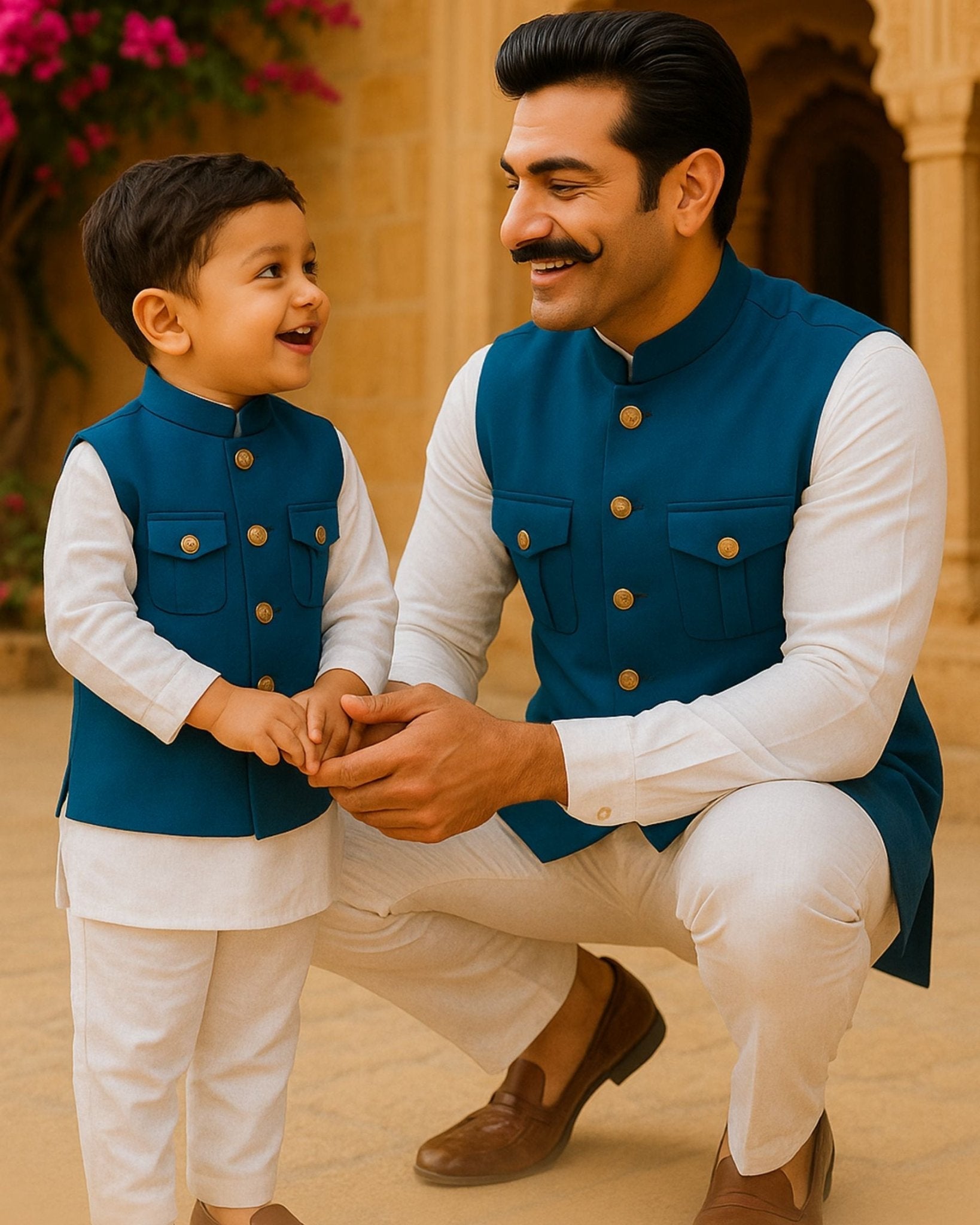 Hunting Jacket - Phirozi Blue - Jaipuri Crown