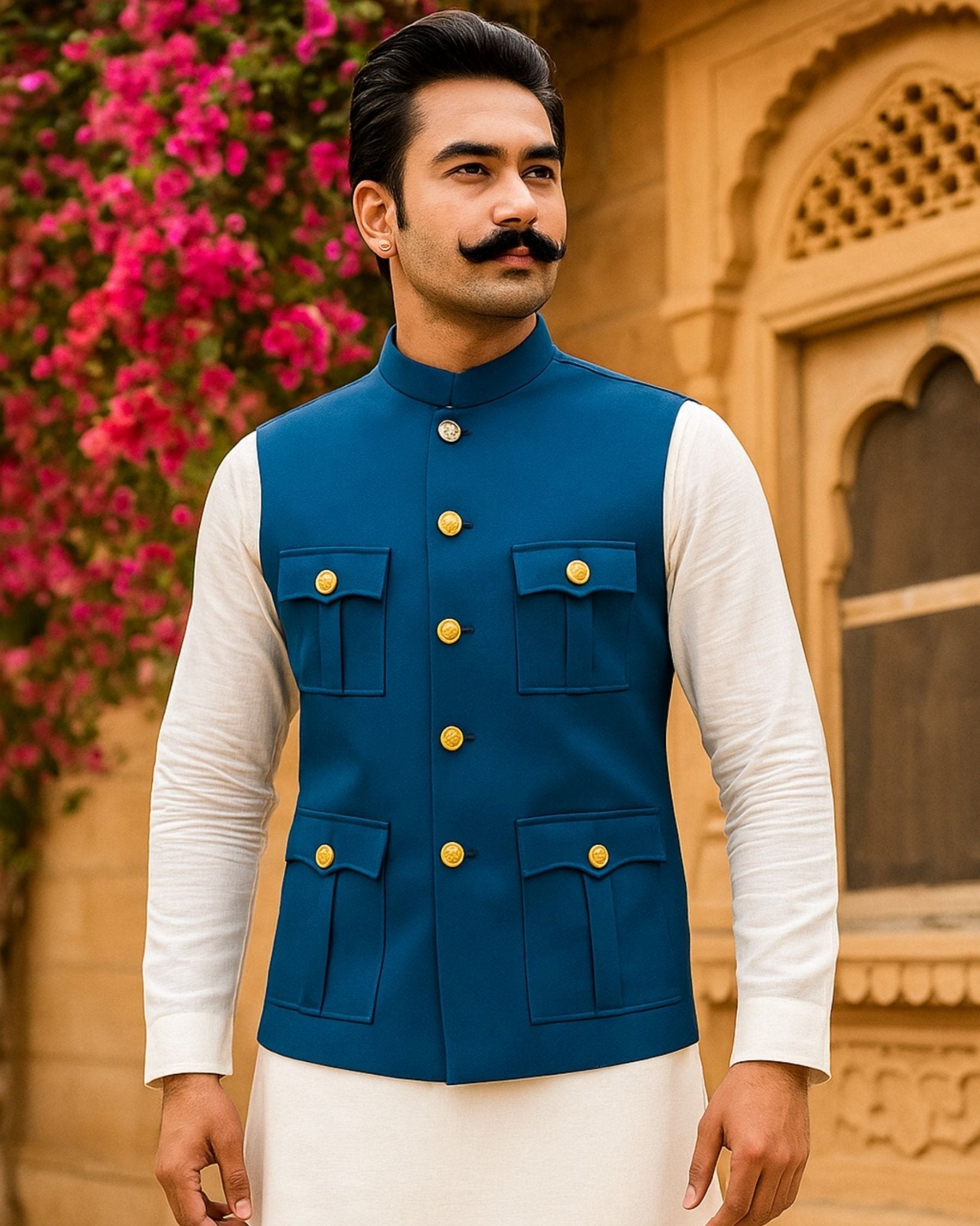 Hunting Jacket - Phirozi Blue - Jaipuri Crown