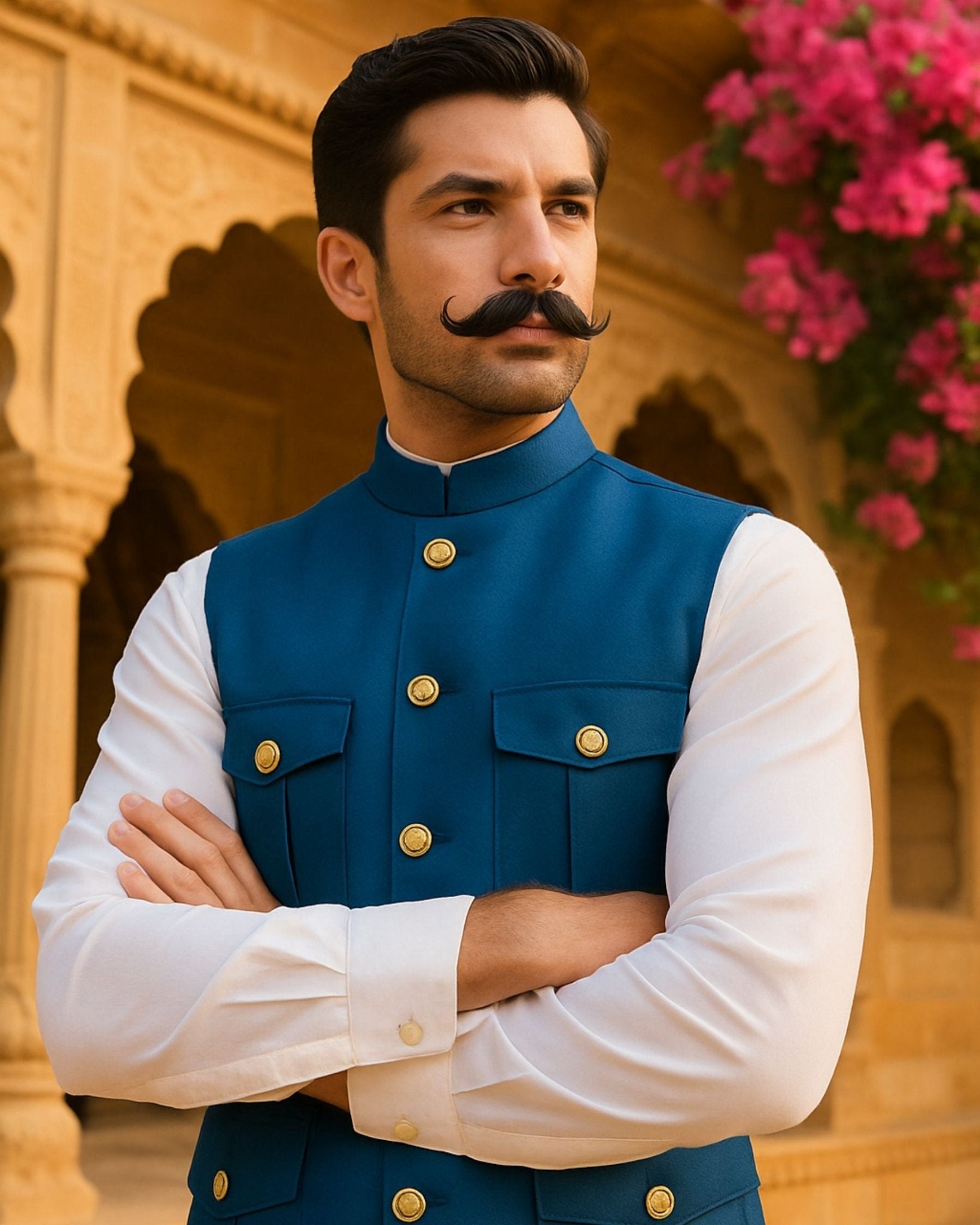 Hunting Jacket - Phirozi Blue - Jaipuri Crown