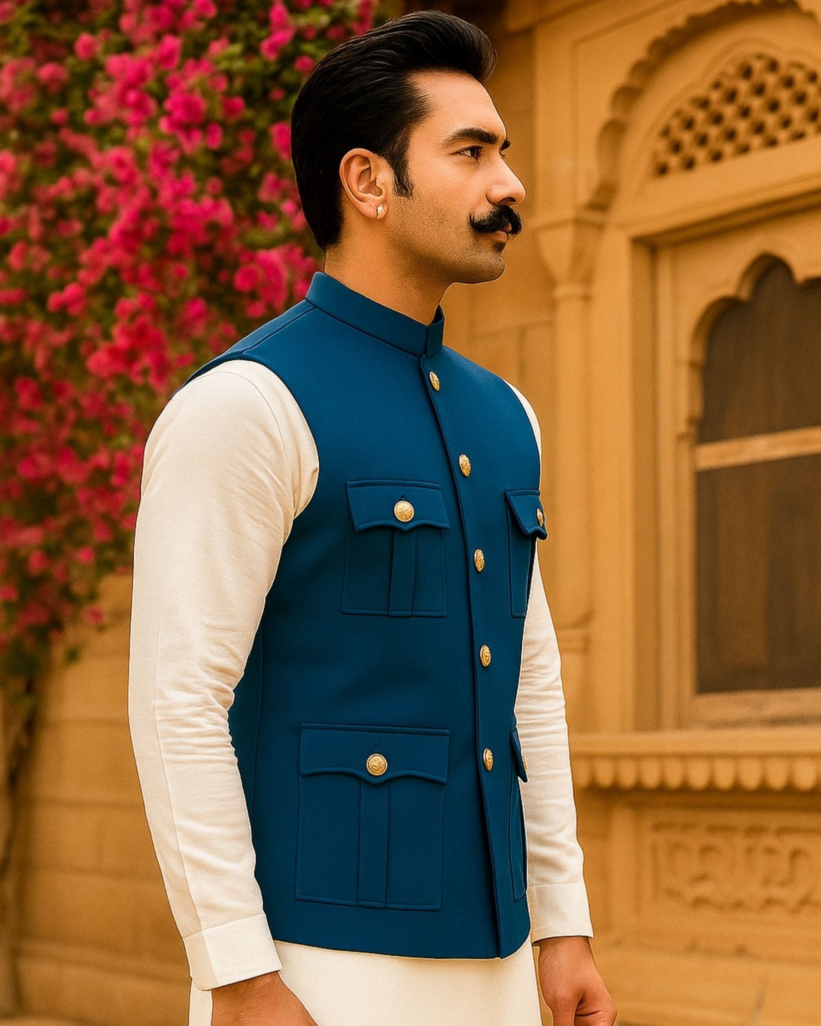 Hunting Jacket - Phirozi Blue - Jaipuri Crown