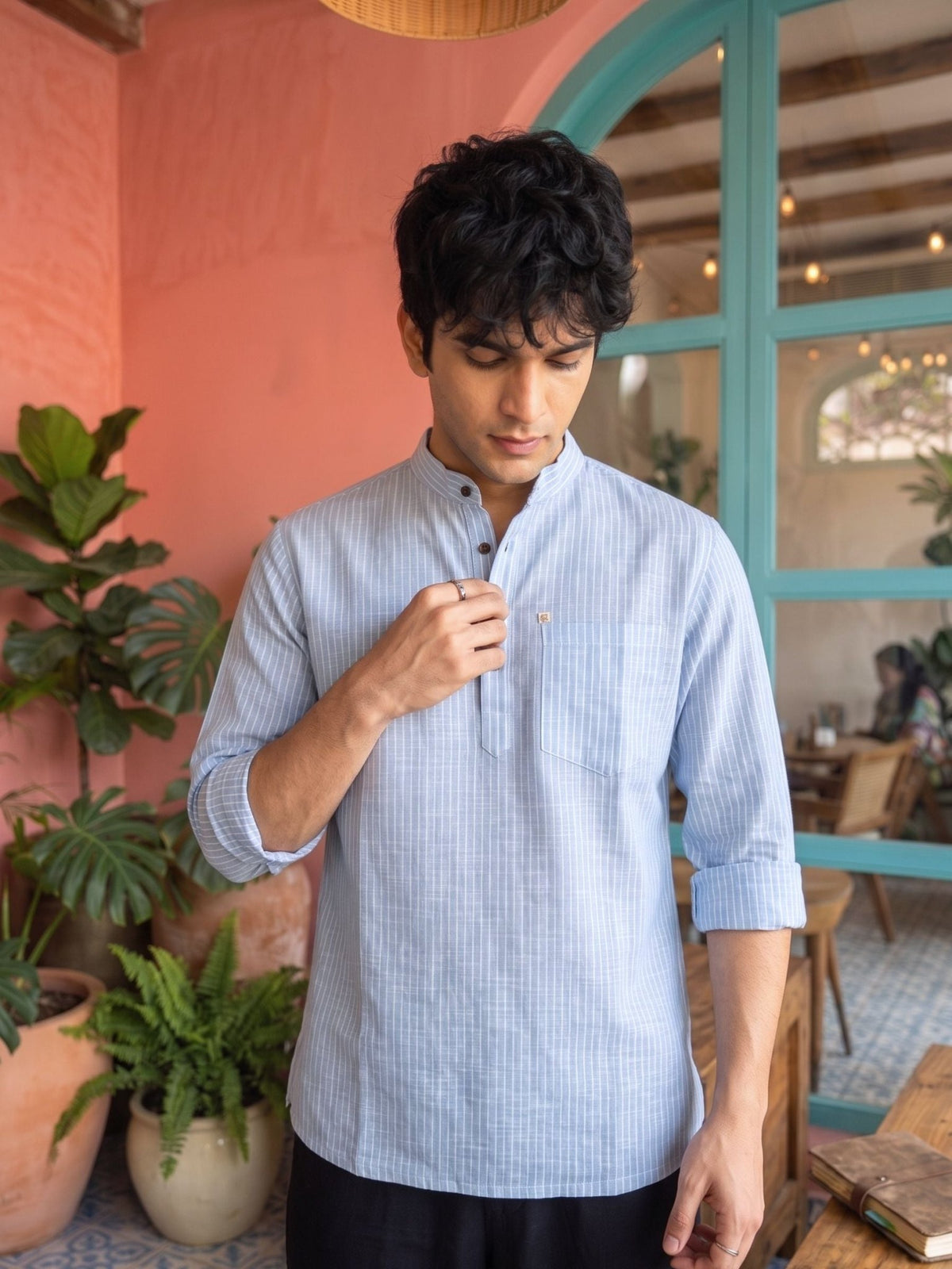 Ice Blue Classic Short Kurta - Jaipuri Crown