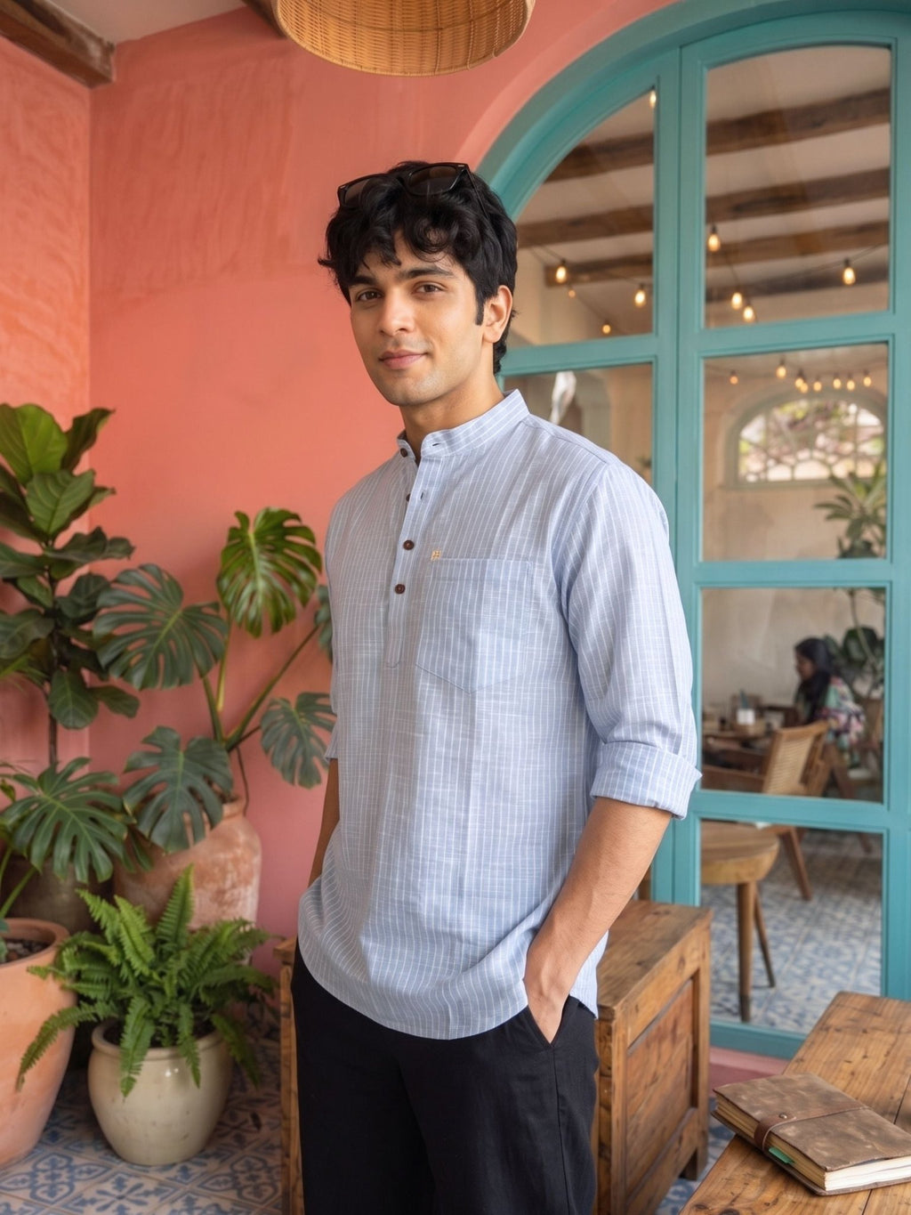 Ice Blue Classic Short Kurta - Jaipuri Crown