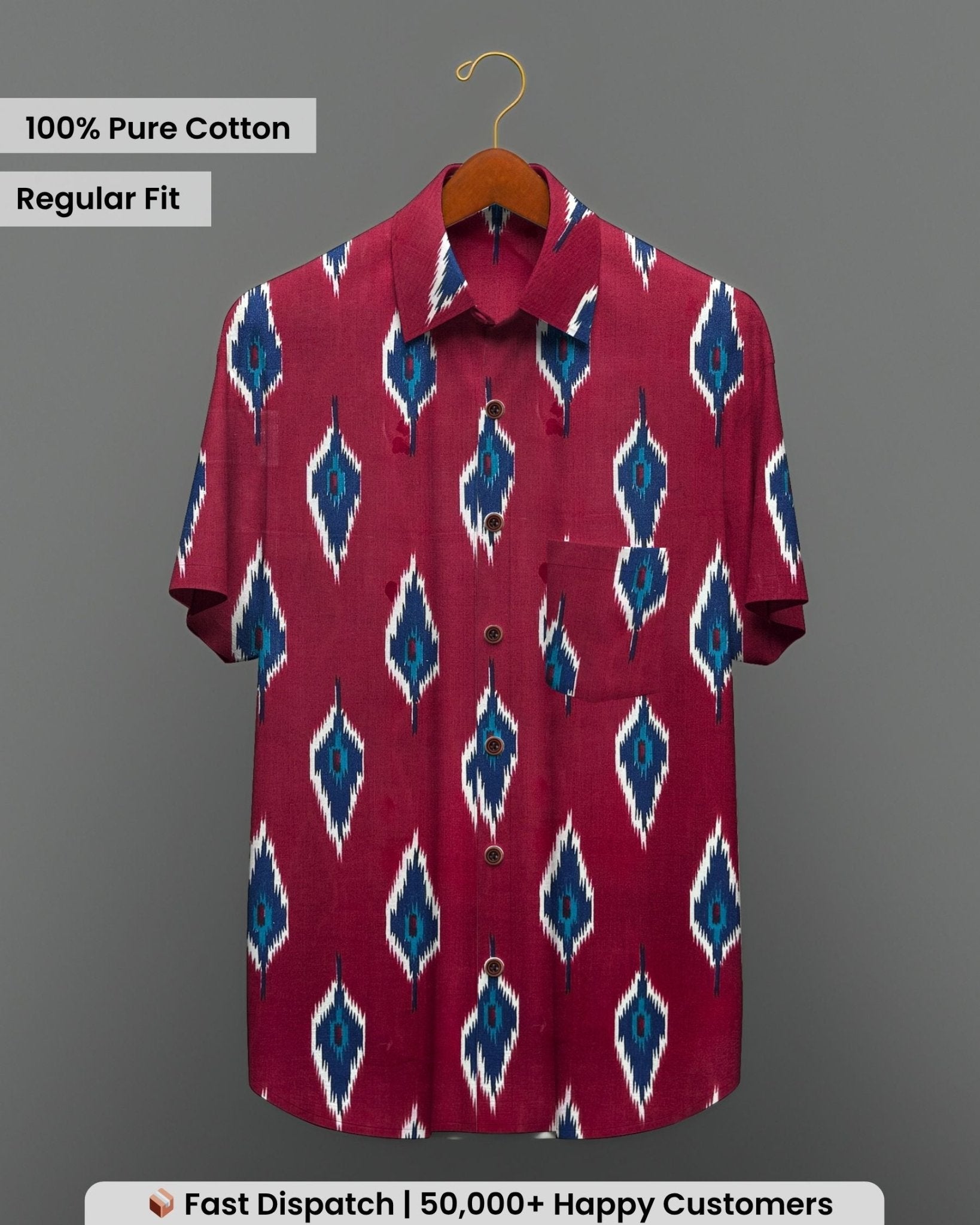 Ikat Flame – Half Sleeve Cotton Shirt - Jaipuri Crown