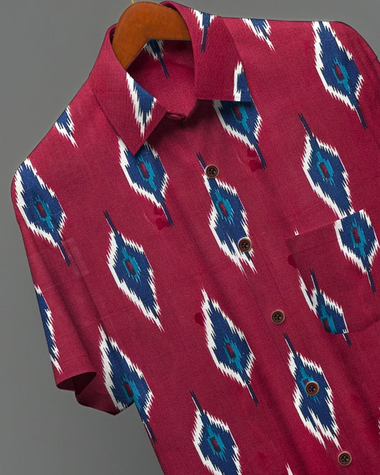Ikat Flame – Half Sleeve Cotton Shirt - Jaipuri Crown
