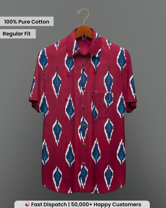 Ikat Flame – Half Sleeve Cotton Shirt - Jaipuri Crown