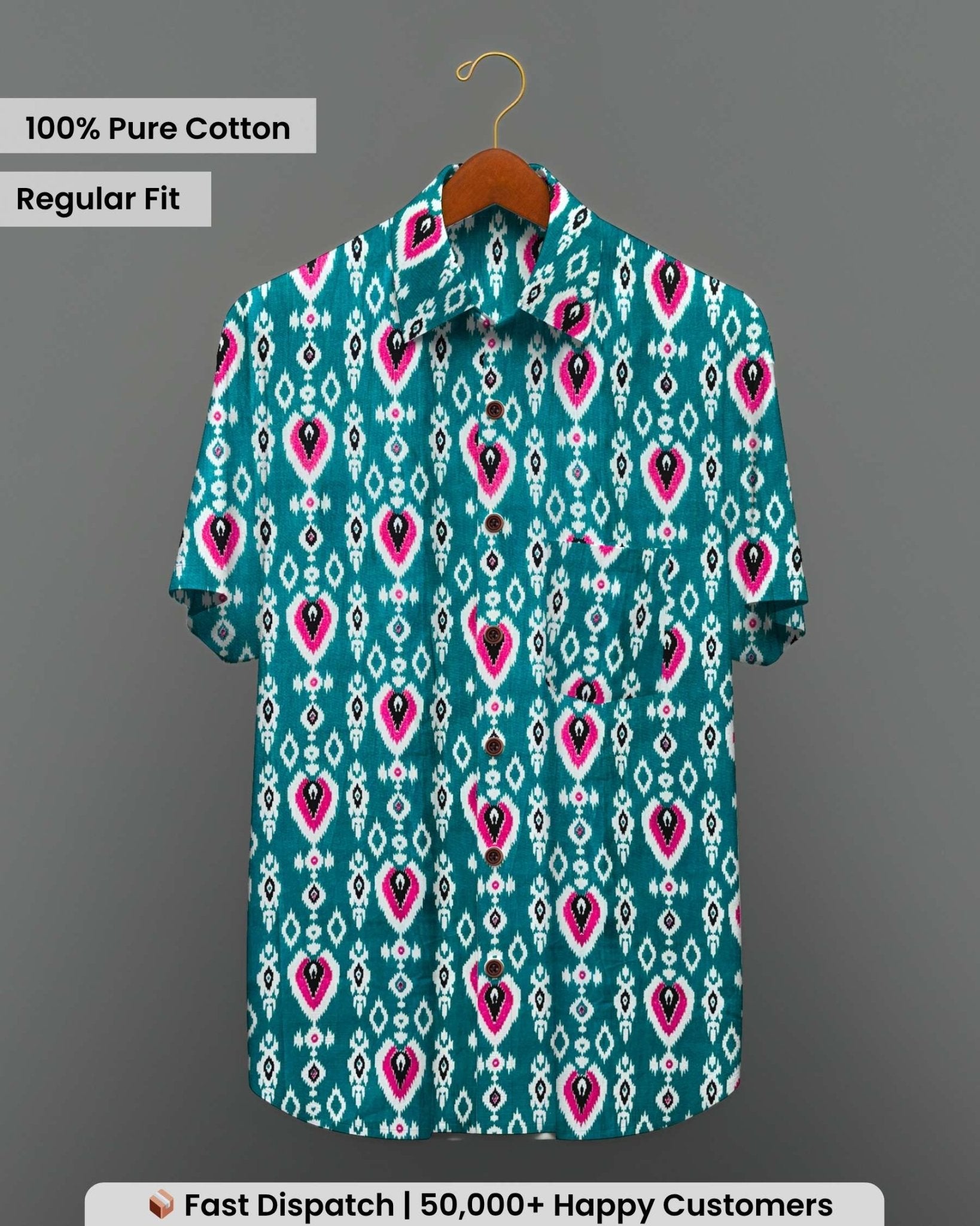 Ikat Heartbeat – Half Sleeve Cotton Shirt - Jaipuri Crown