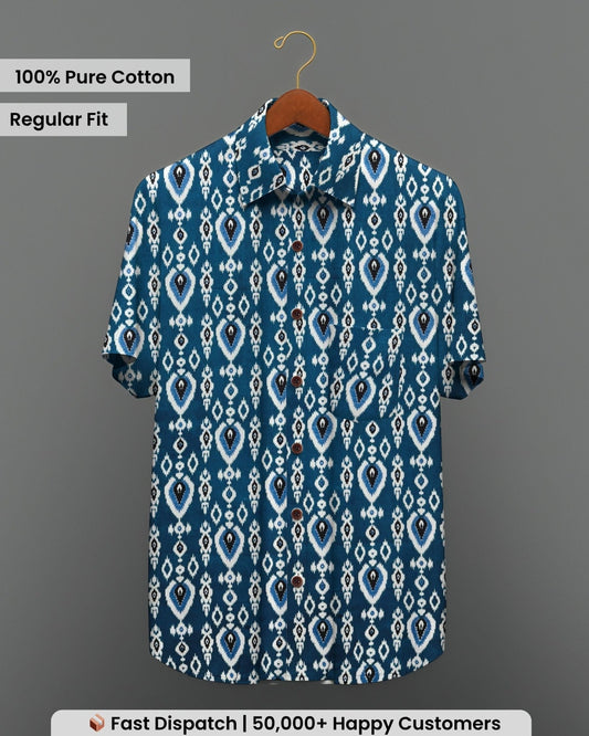 Ikat Ice – Half Sleeve Cotton Shirt - Jaipuri Crown