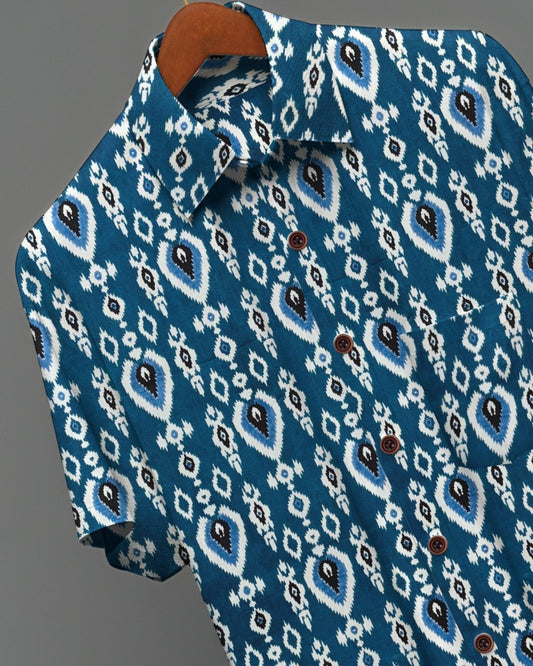 Ikat Ice – Half Sleeve Cotton Shirt - Jaipuri Crown