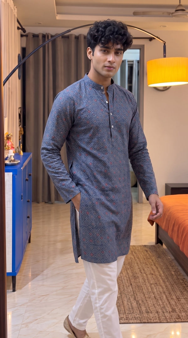 Indigo Blossom – Block Print Long Kurta - Jaipuri Crown