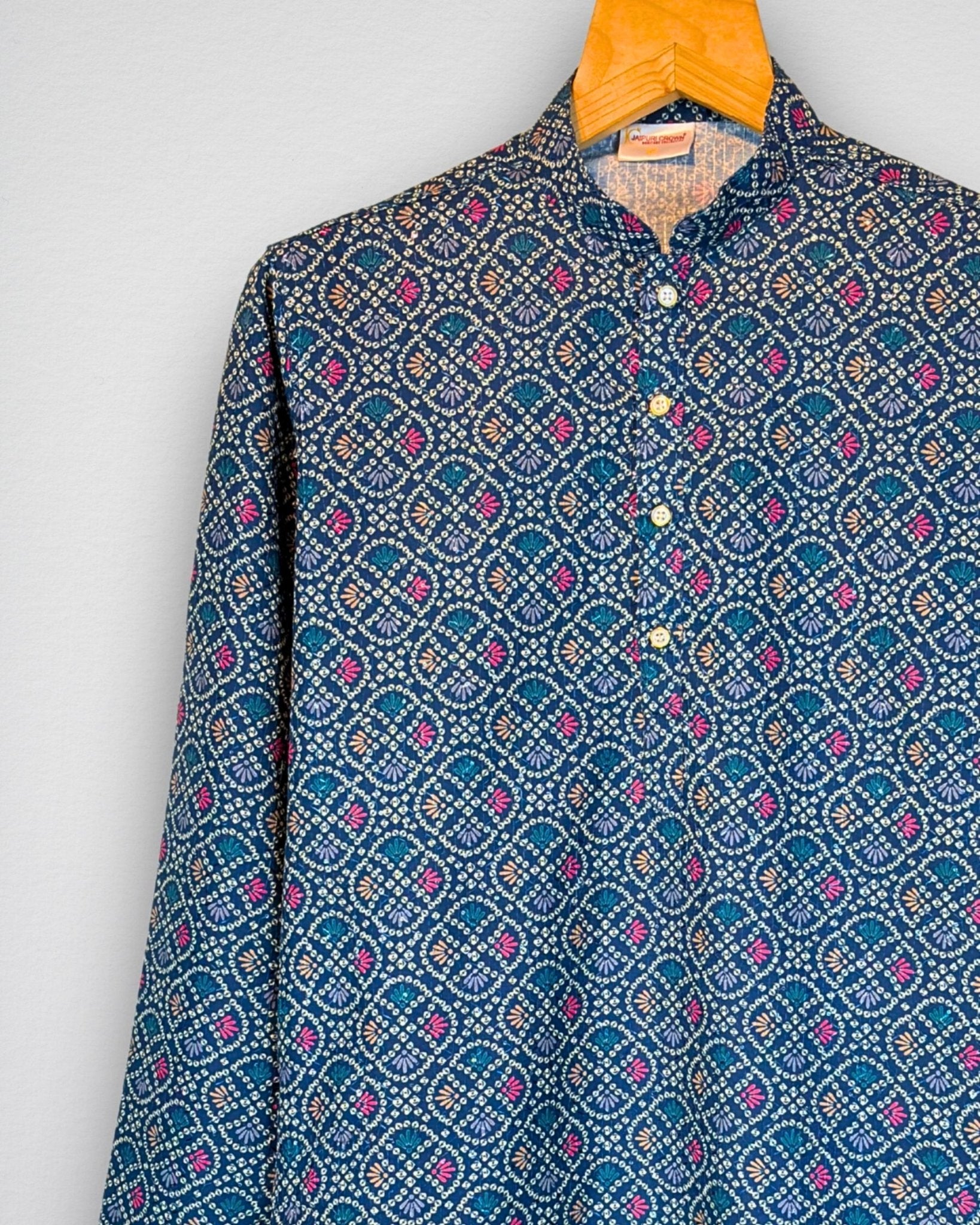 Indigo Blossom – Block Print Long Kurta - Jaipuri Crown