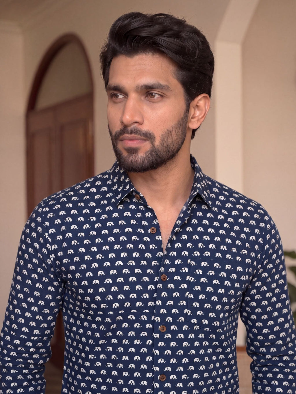 Indigo Elephant Buta – Cotton Full Sleeve Shirt - Jaipuri Crown