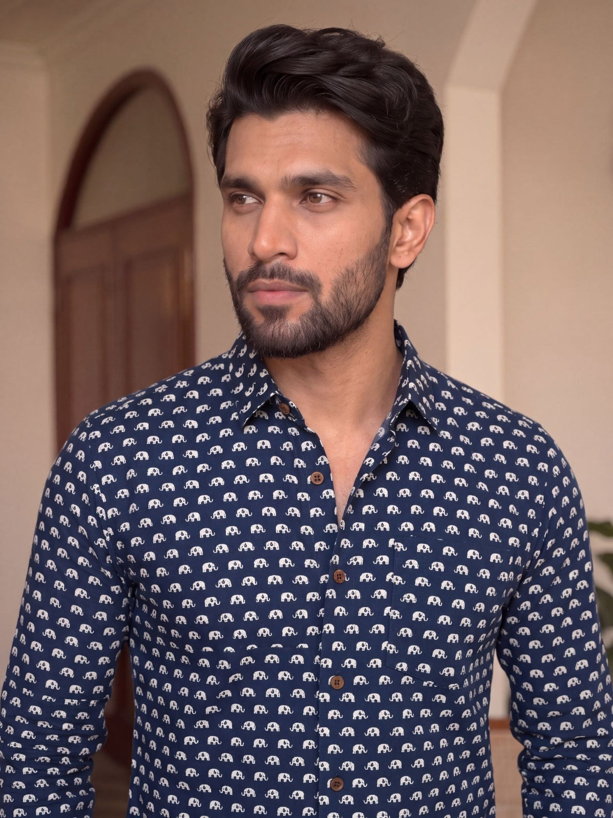 Indigo Elephant Buta – Cotton Full Sleeve Shirt - Jaipuri Crown