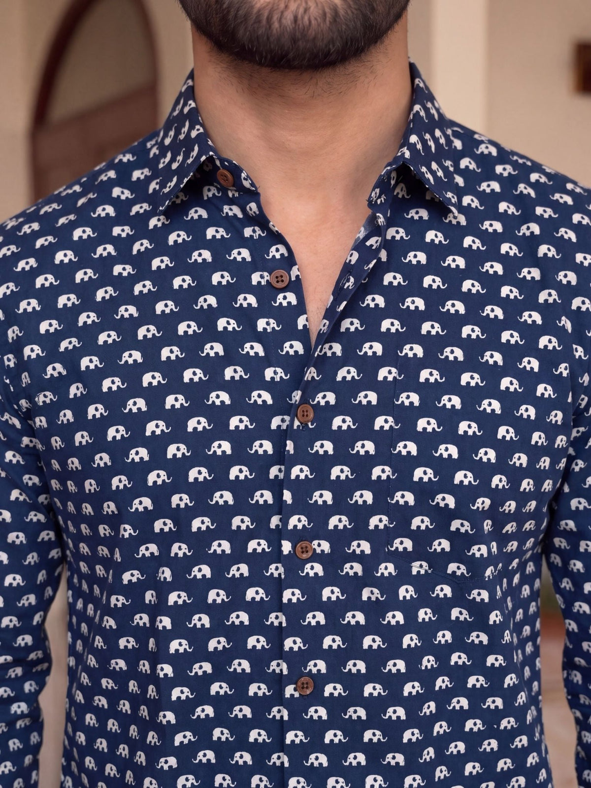 Indigo Elephant Buta – Cotton Full Sleeve Shirt - Jaipuri Crown