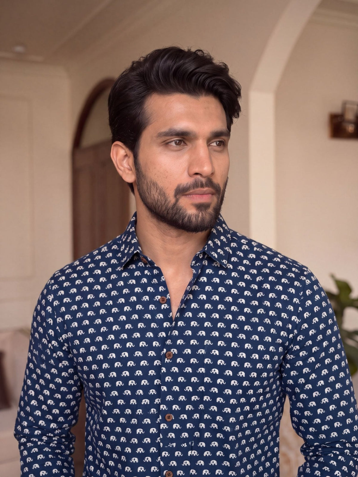 Indigo Elephant Buta – Cotton Full Sleeve Shirt - Jaipuri Crown