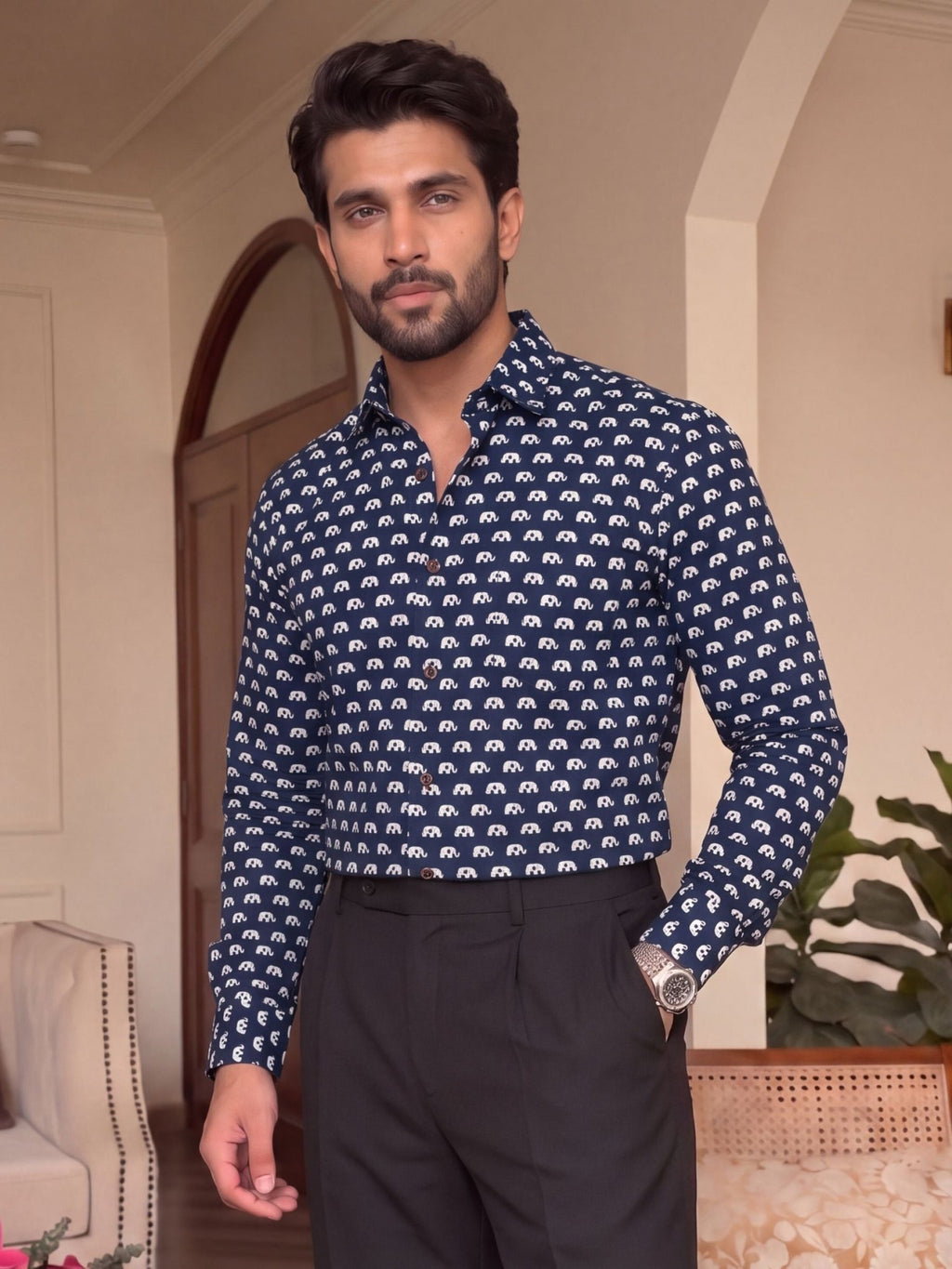 Indigo Elephant Buta – Cotton Full Sleeve Shirt - Jaipuri Crown