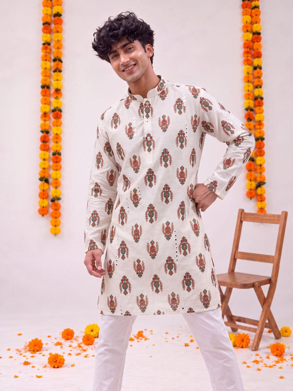 Ivory Floral Jaal – Cotton Printed Long Kurta - Jaipuri Crown