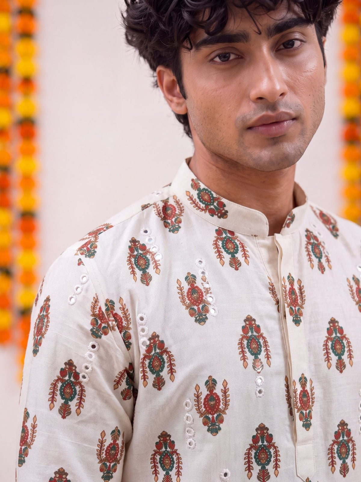 Ivory Floral Jaal – Cotton Printed Long Kurta - Jaipuri Crown