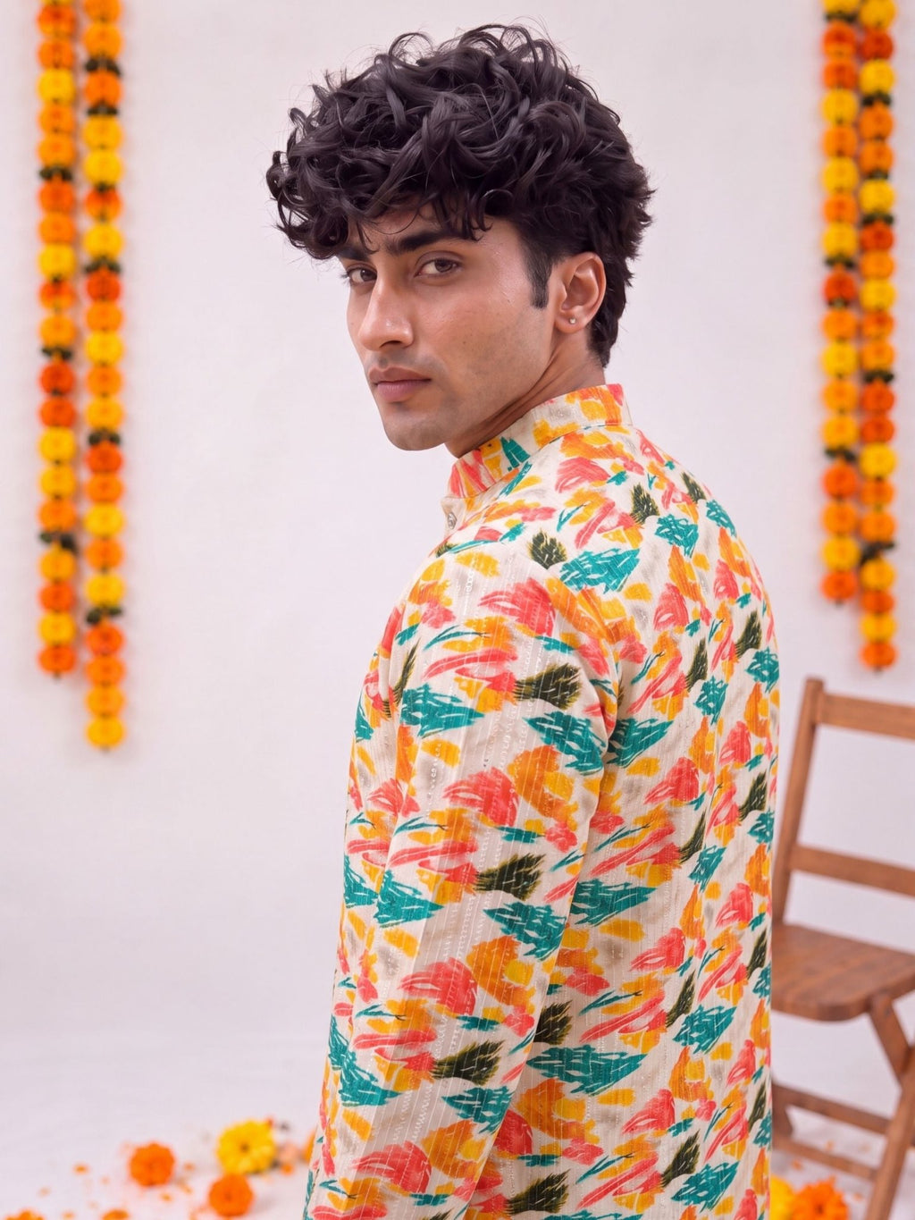 Ivory Floral Jaal – Textured Printed Long Kurta - Jaipuri Crown