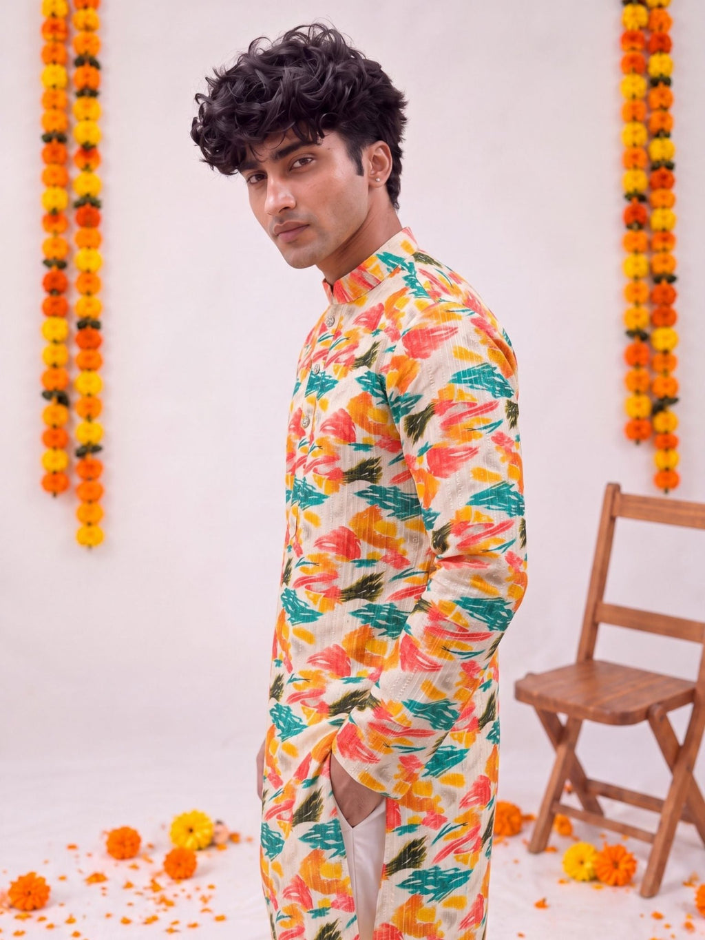 Ivory Floral Jaal – Textured Printed Long Kurta - Jaipuri Crown