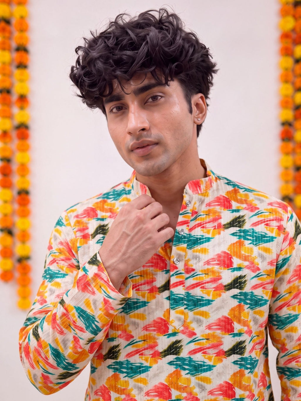Ivory Floral Jaal – Textured Printed Long Kurta - Jaipuri Crown
